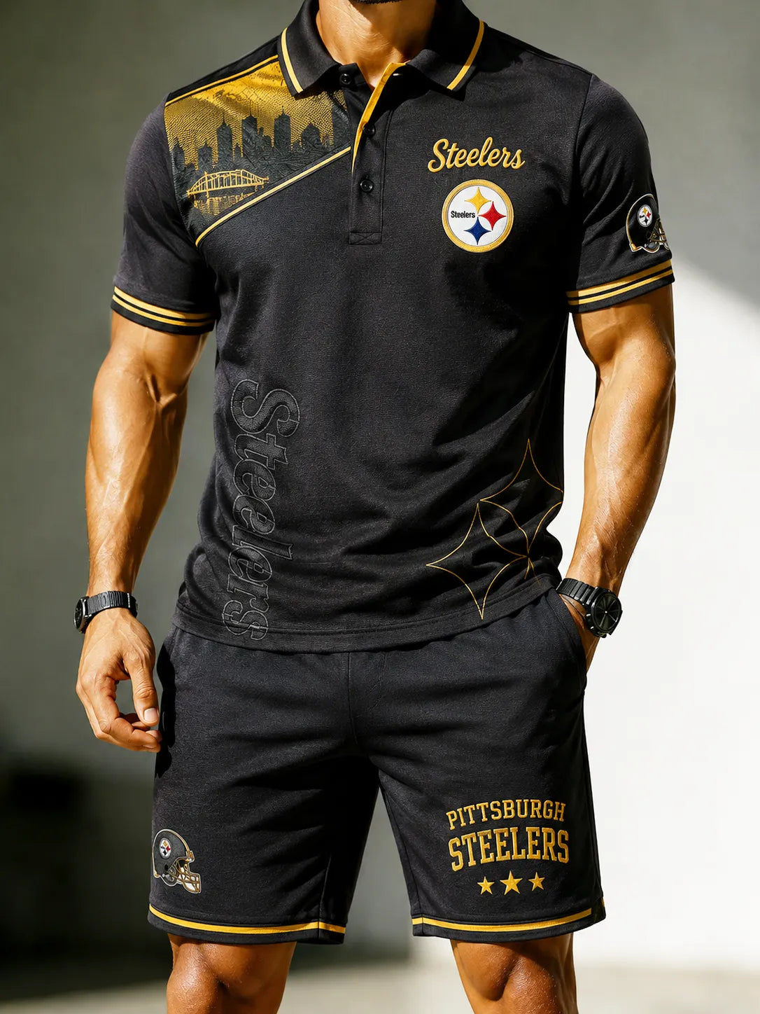Men's Steelers Polo Shorts Set