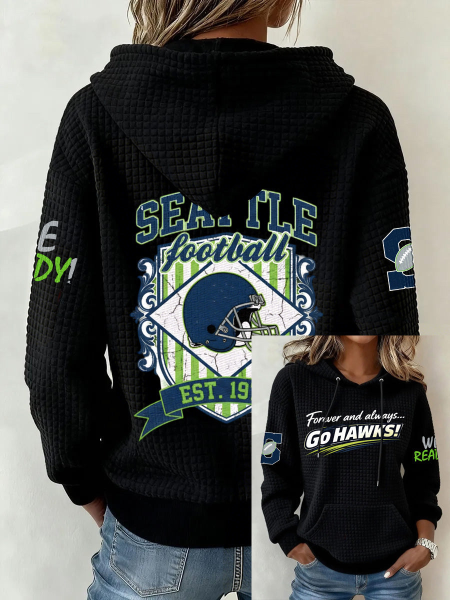 Ladies' Retro Casual Seahawk Champion Printed Waffle Hoodie