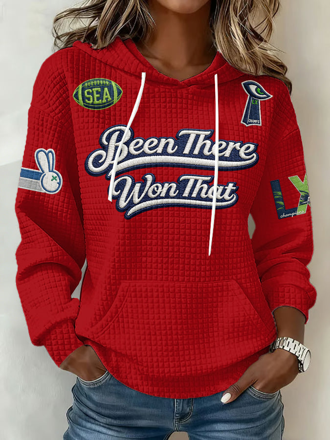 Ladies' Retro Casual Seahawk Champion Printed Waffle Hoodie