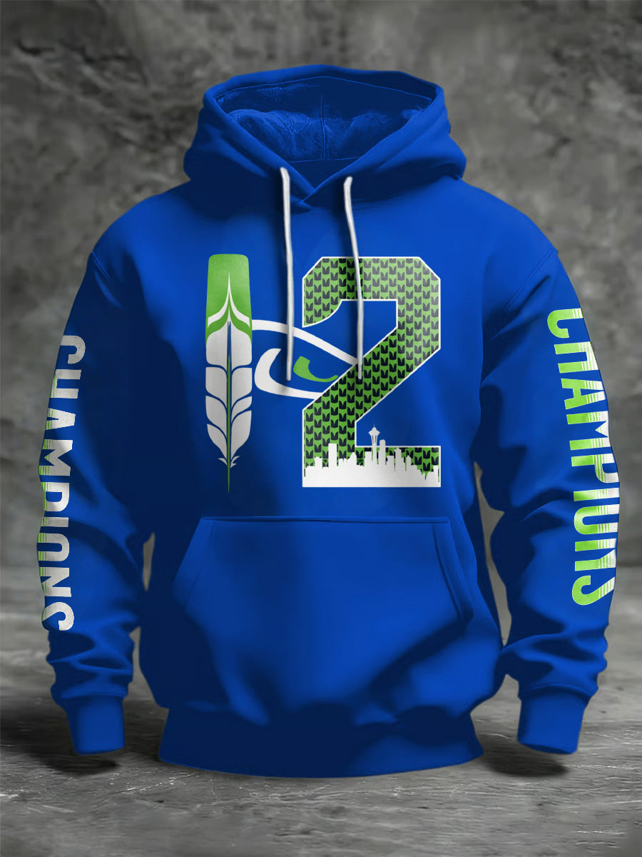 Men'S Casual Seattle Champion Printed Hooded Sweatshirt