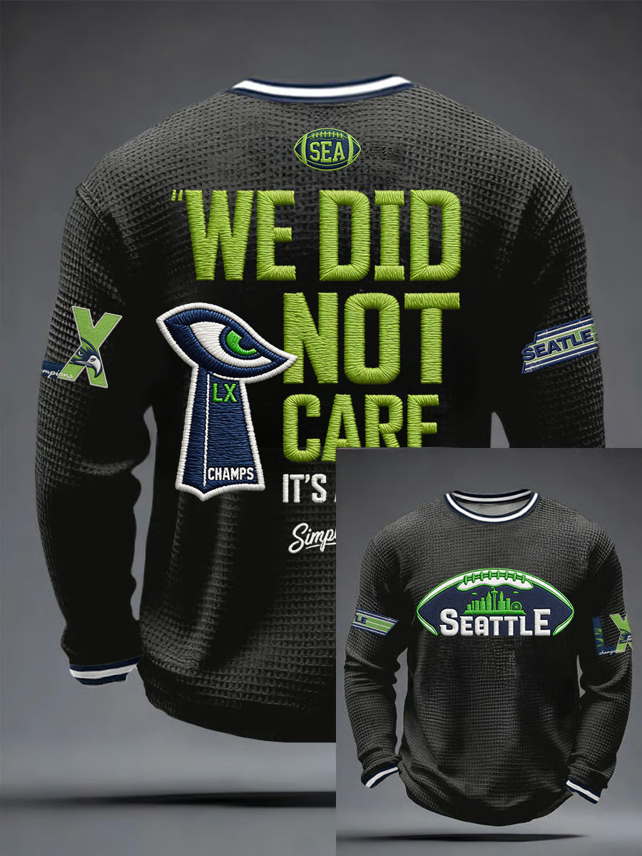 Men's Retro Casual Seahawk Champion Waffle Round Neck T-shirt