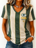 Women's Packers Striped V-Neck Tee