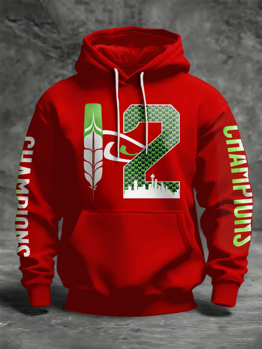 Men'S Casual Seattle Champion Printed Hooded Sweatshirt