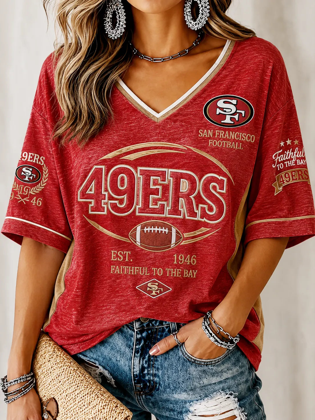 Women's 49ers V-Neck Tee