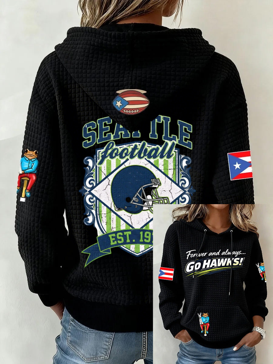 Ladies' Retro Casual Seahawk Champion Printed Waffle Hoodie