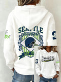 Ladies' Retro Casual Seahawk Champion Printed Waffle Hoodie