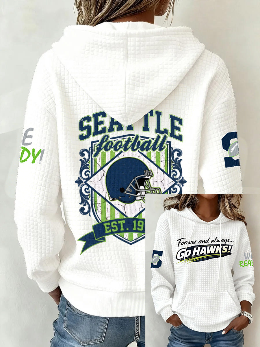Ladies' Retro Casual Seahawk Champion Printed Waffle Hoodie