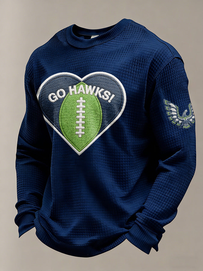 Men'S Retro Casual Seattle Champion Waffle Round Neck T-Shirt