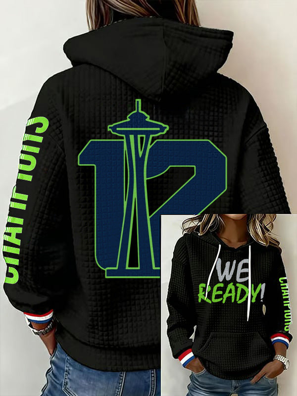 Ladies' Retro Casual Seahawk Champion Printed Waffle Hoodie