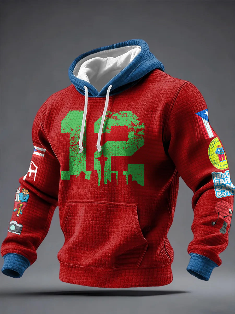 Men'S Minimalist Personalized Art Seahawk Champion Rugby Pattern Waffle Hoodie