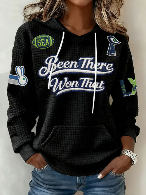 Ladies' Retro Casual Seahawk Champion Printed Waffle Hoodie