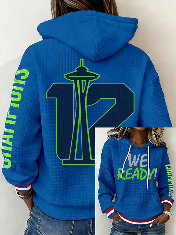 Ladies' Retro Casual Seahawk Champion Printed Waffle Hoodie