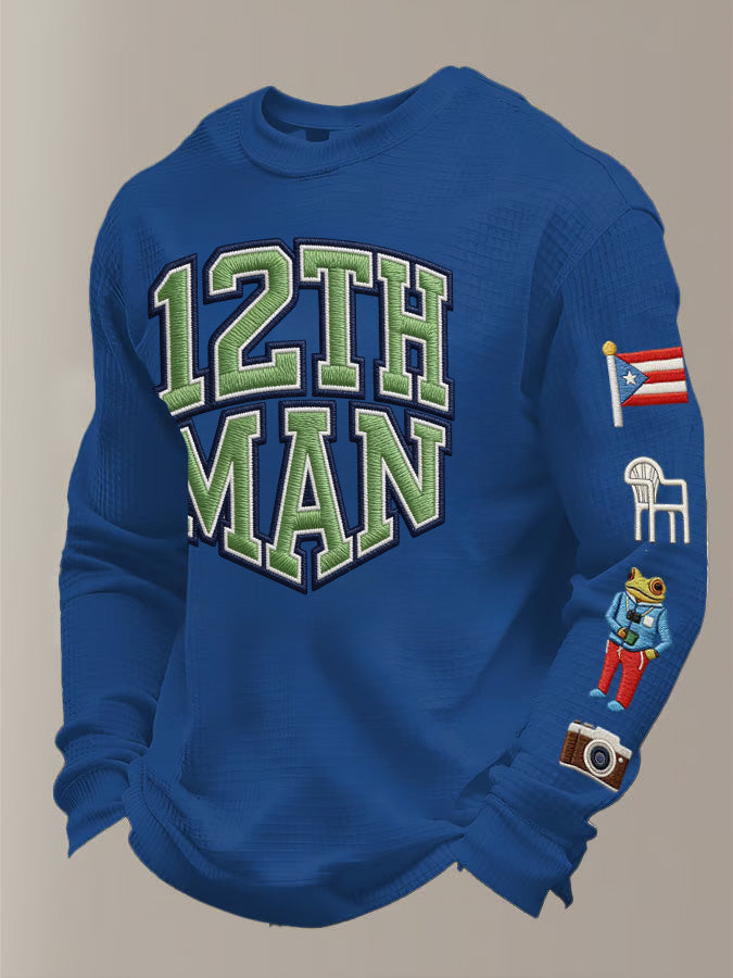 Men's Retro Casual Seahawk Champion Waffle Round Neck T-shirt
