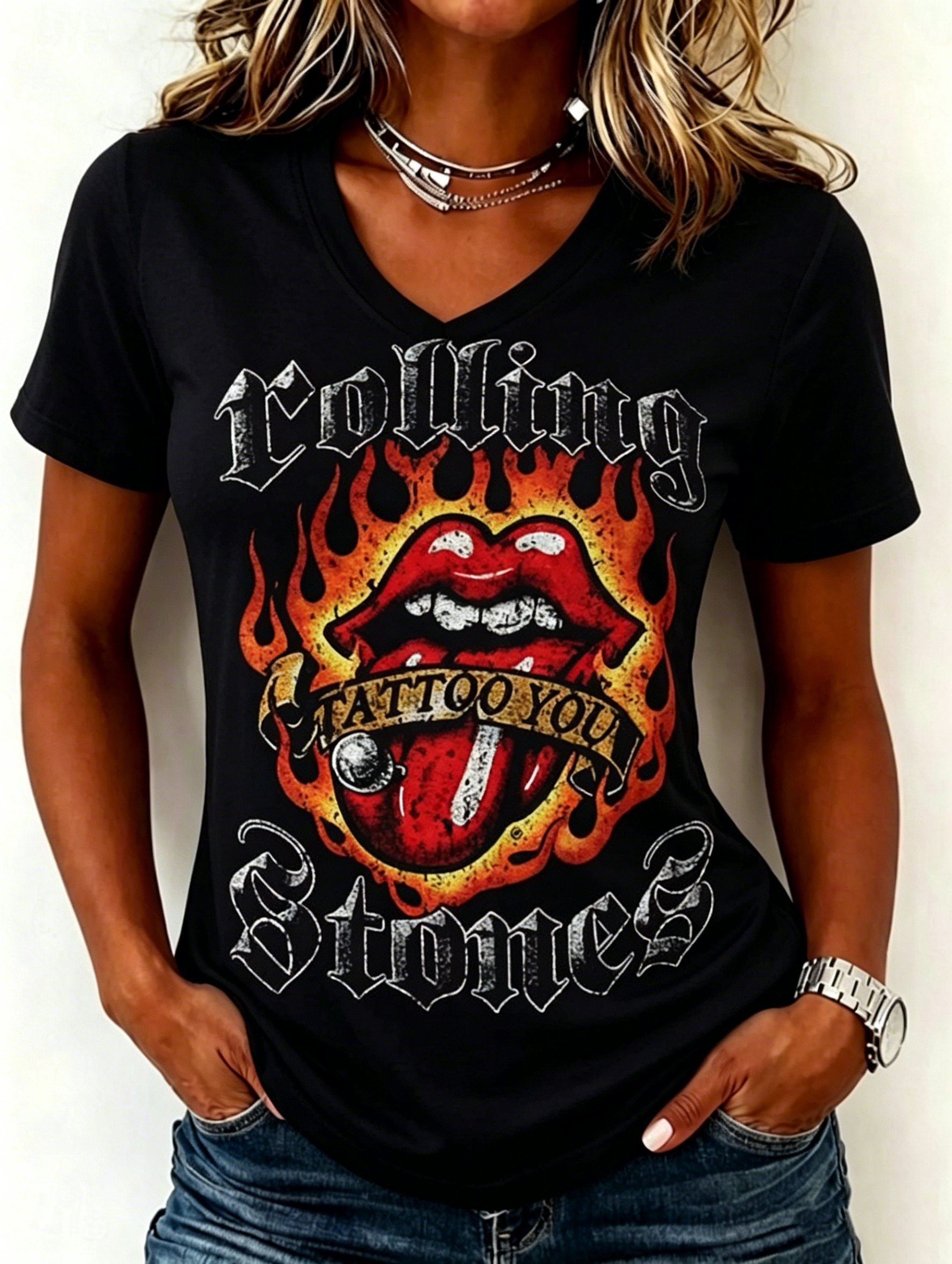 Women's Casual British Rock Band Print T-Shirt