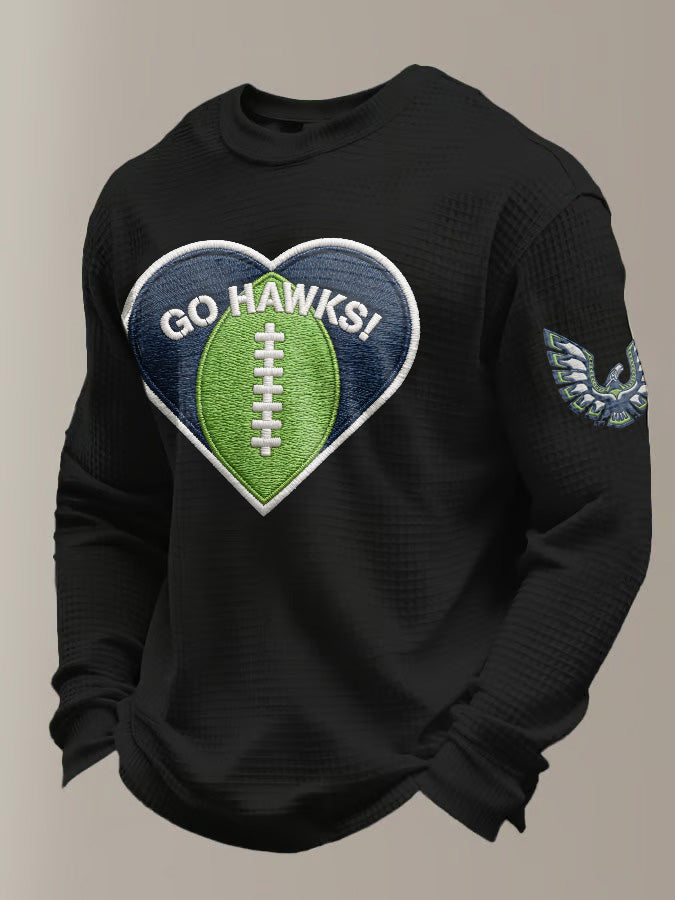 Men'S Retro Casual Seattle Champion Waffle Round Neck T-Shirt