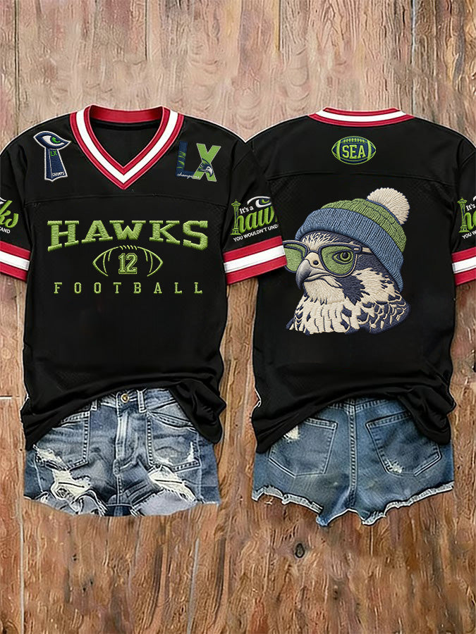 Women'S Seahawk Champion V-Neck Casual T-Shirt