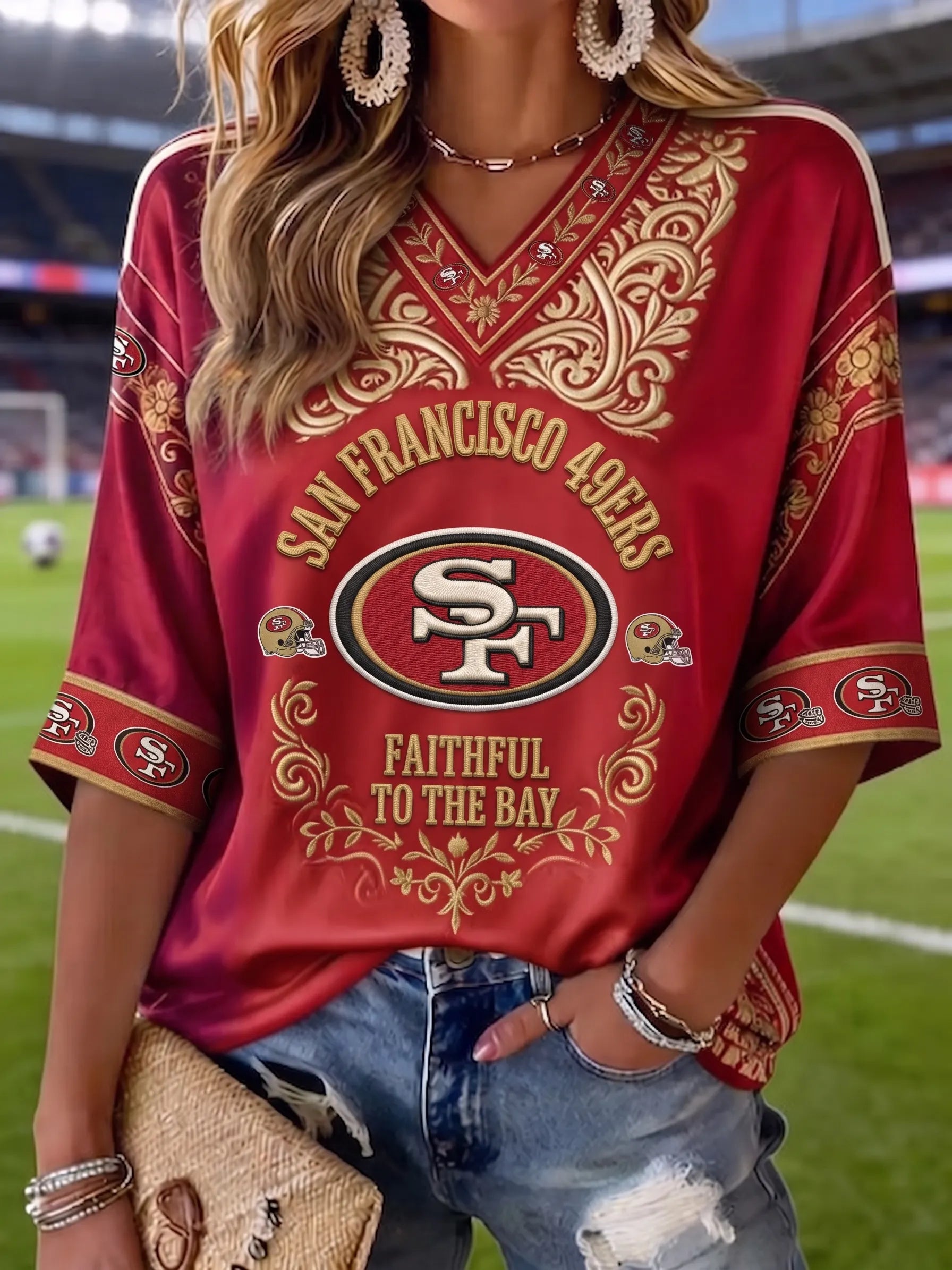 Women's San Francisco 49ers Football Match Pink Fans' Art Print T-Shirt