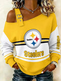 Women's Pittsburgh Steelers Football Fan Art Print Off-Shoulder Long Sleeve Top