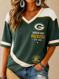 Women's Packers Colorblock V-Neck Tee