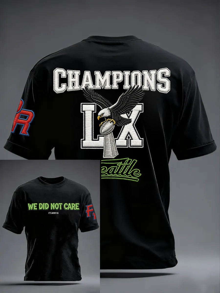 Men's Fashion Seahawk Champion Casual Letter Printed Round Neck T-shirt