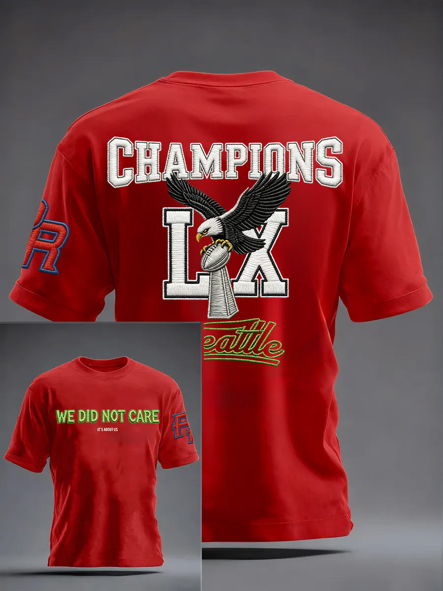 Men's Fashion Seahawk Champion Casual Letter Printed Round Neck T-shirt