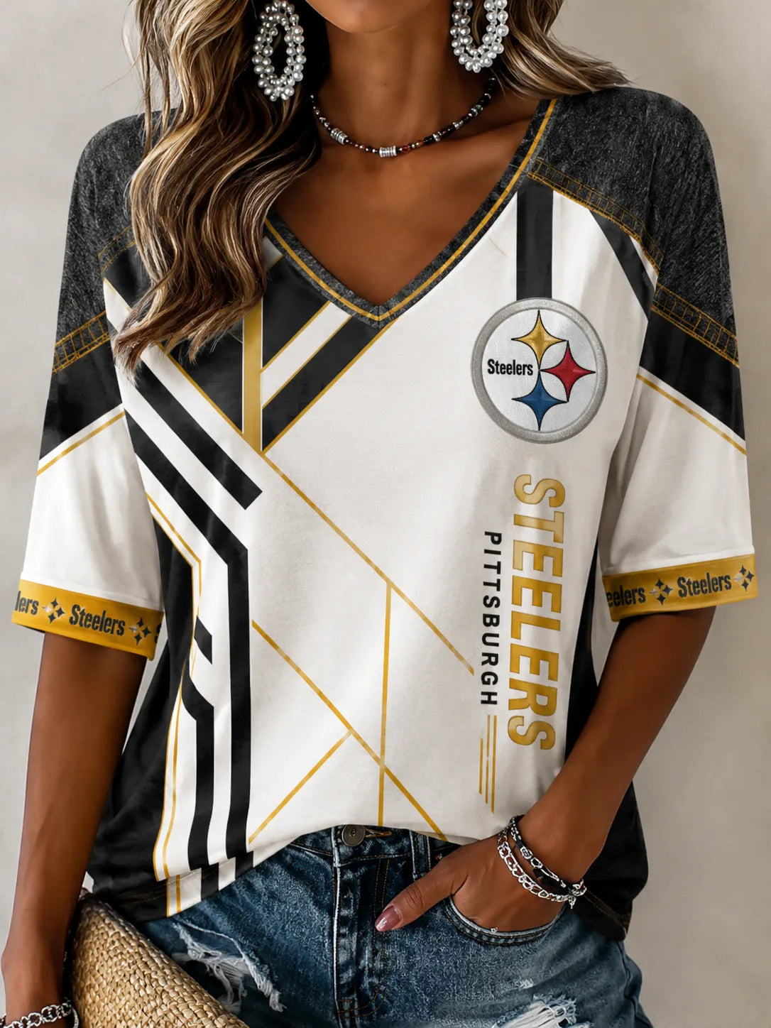Women's Steelers V-Neck Shirt