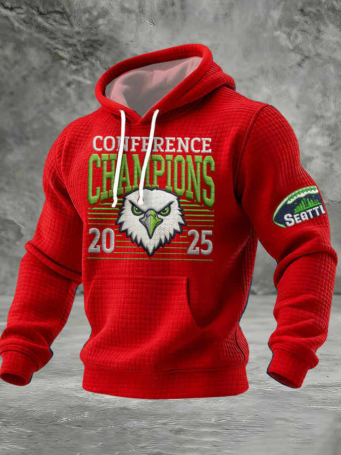 Men'S Minimalist Personalized Art Seahawk Champion Rugby Pattern Waffle Hoodie