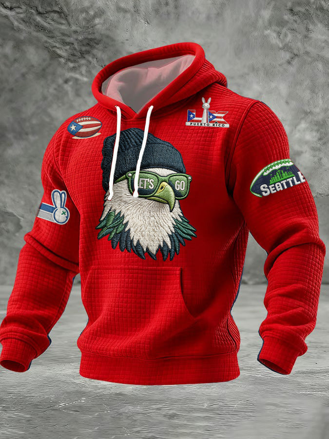 Men'S Minimalist Personalized Art Seahawk Champion Rugby Pattern Waffle Hoodie