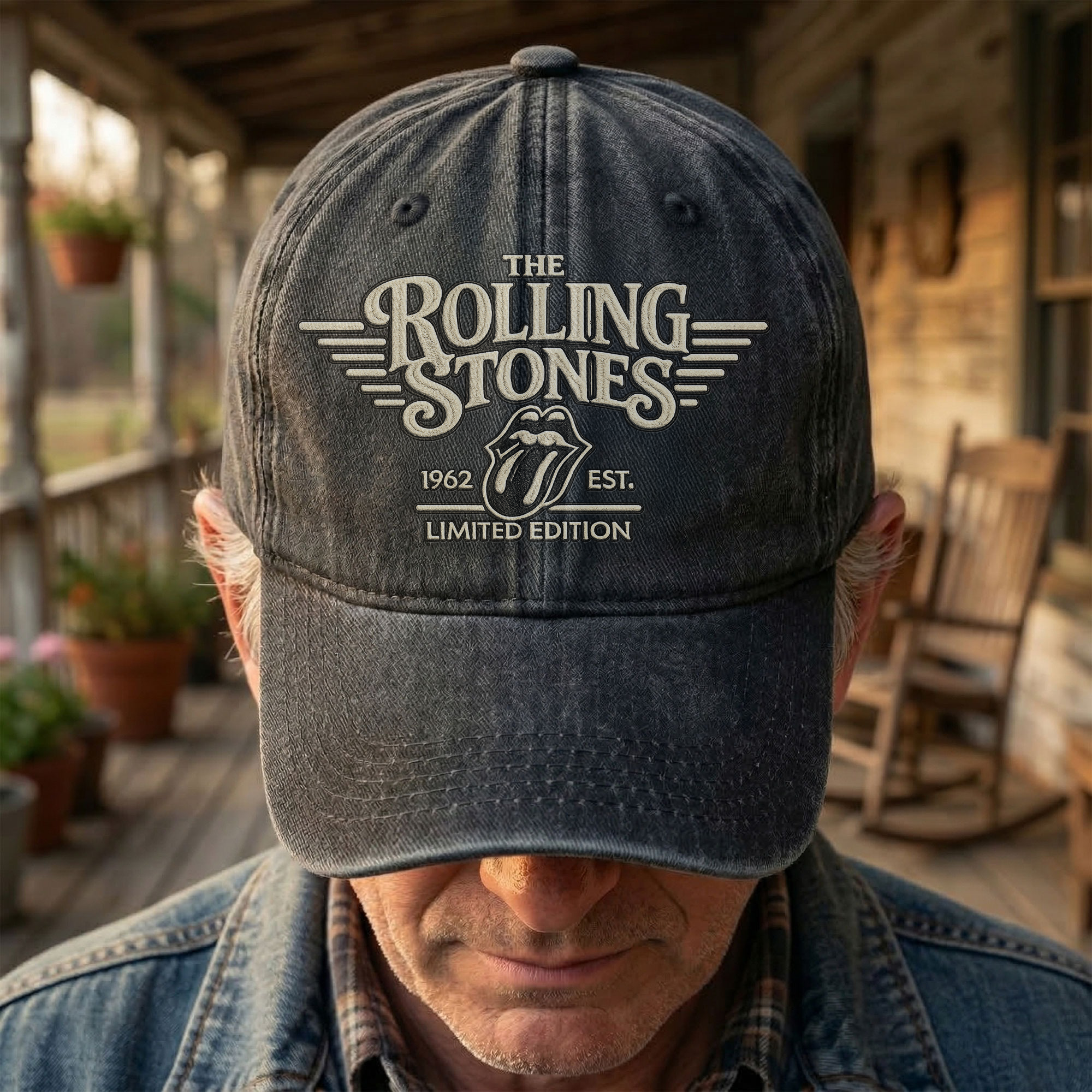 The Rolling Stones Tongue Logo Est 1962 Denim Cap