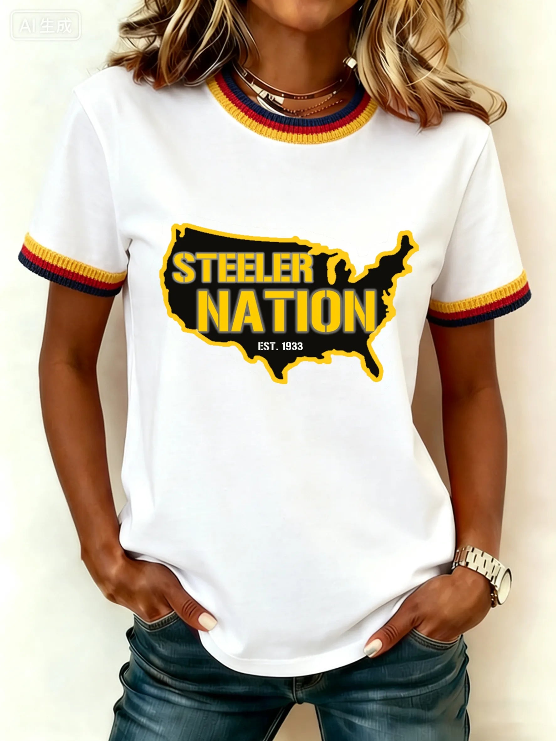 Women's Casual Steelers Print T-Shirt