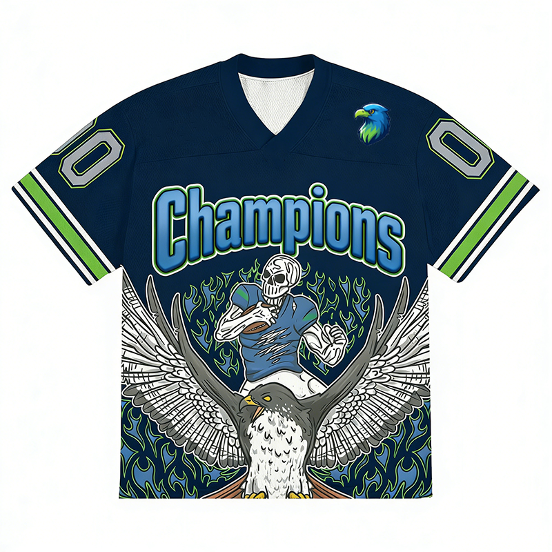 Unisex Eagle Print Champion Outdoor Sports V-Neck T-Shirt