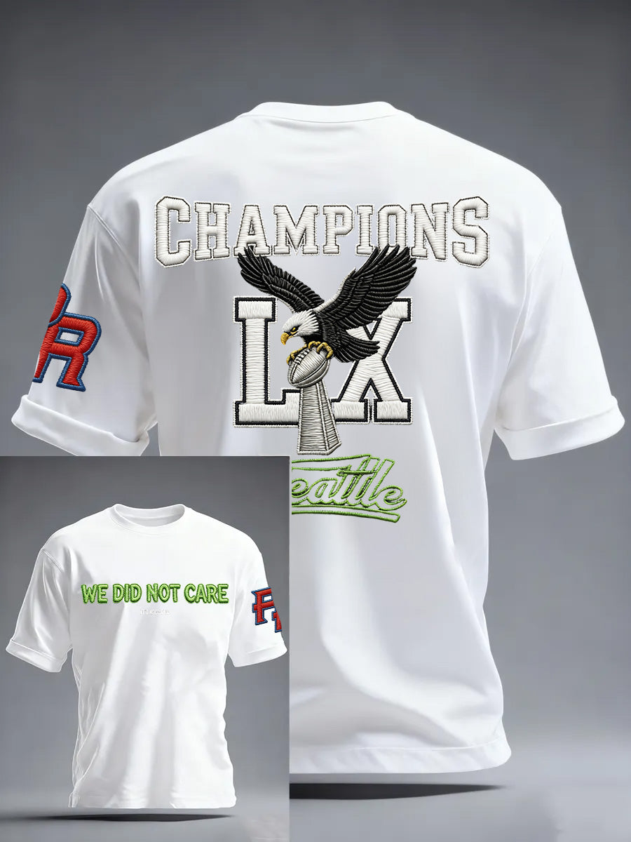 Men's Fashion Seahawk Champion Casual Letter Printed Round Neck T-shirt