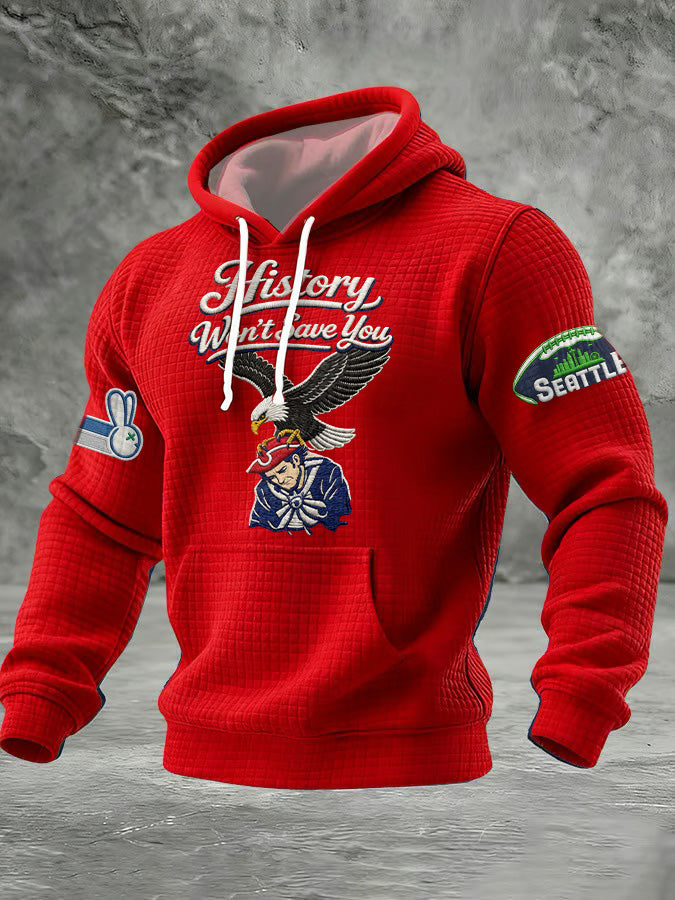Men'S Minimalist Personalized Art Seahawk Champion Rugby Pattern Waffle Hoodie