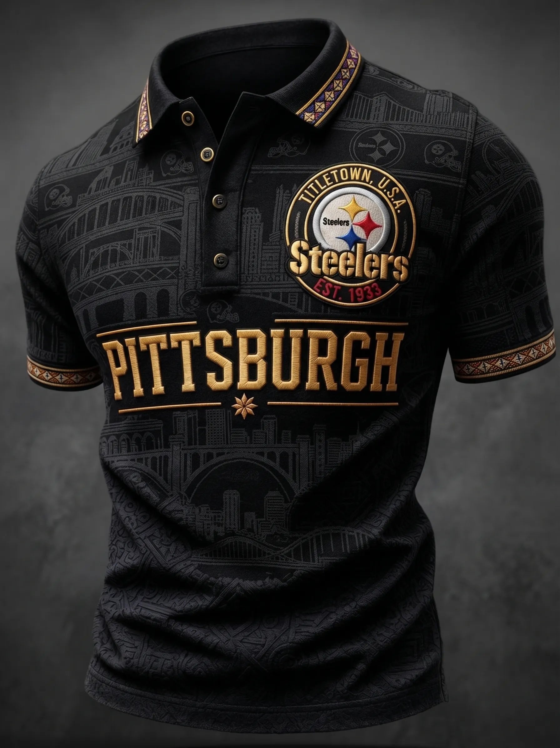 Men's Pittsburgh Steelers Fan Print Polo Shirt