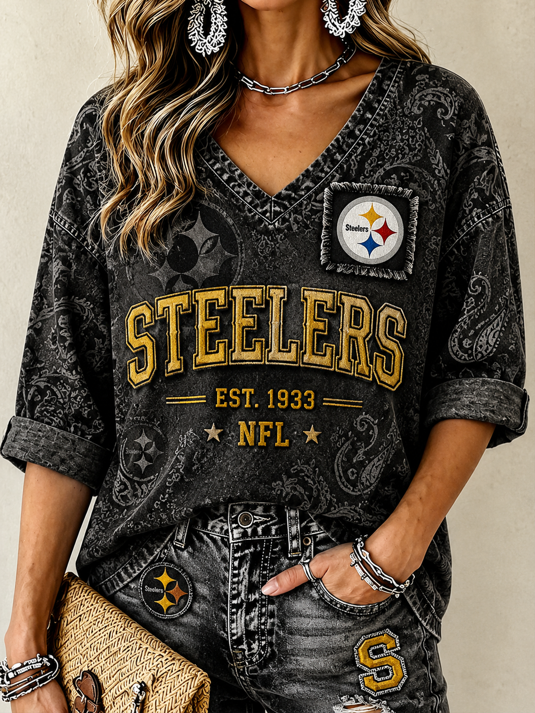 Women's Steelers V-Neck Shirt