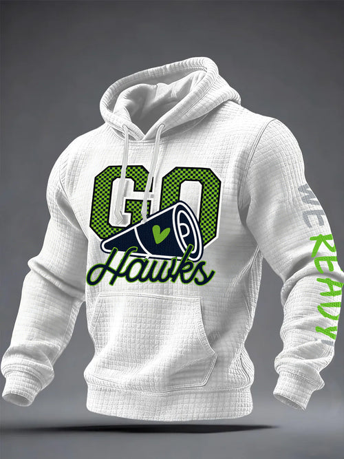 Men'S Minimalist Personalized Art Seahawk Champion Rugby Pattern Waffle Hoodie