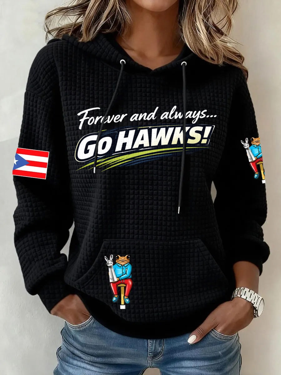 Ladies' Retro Casual Seahawk Champion Printed Waffle Hoodie