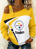 Women's Pittsburgh Steelers Football Fan Art Print Off-Shoulder Long Sleeve Top