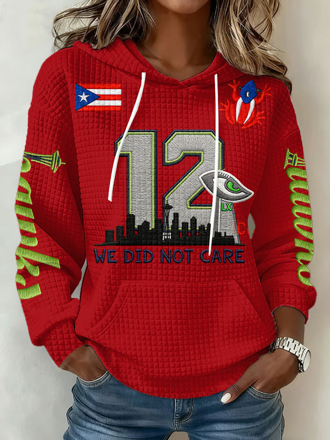 Ladies' Retro Casual Seahawk Champion Printed Waffle Hoodie