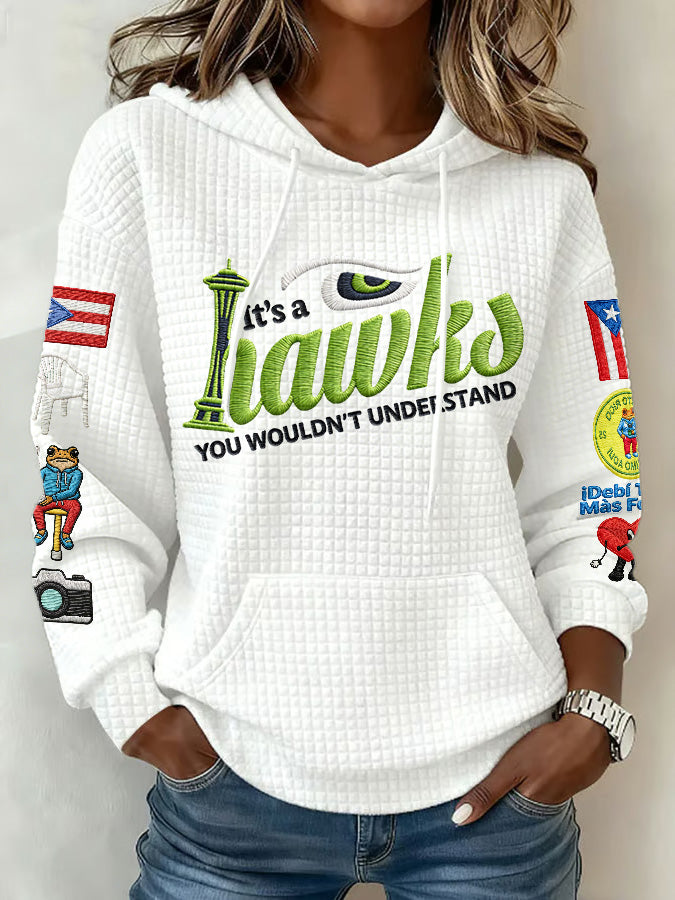 Ladies' Retro Casual Seahawk Champion Printed Waffle Hoodie