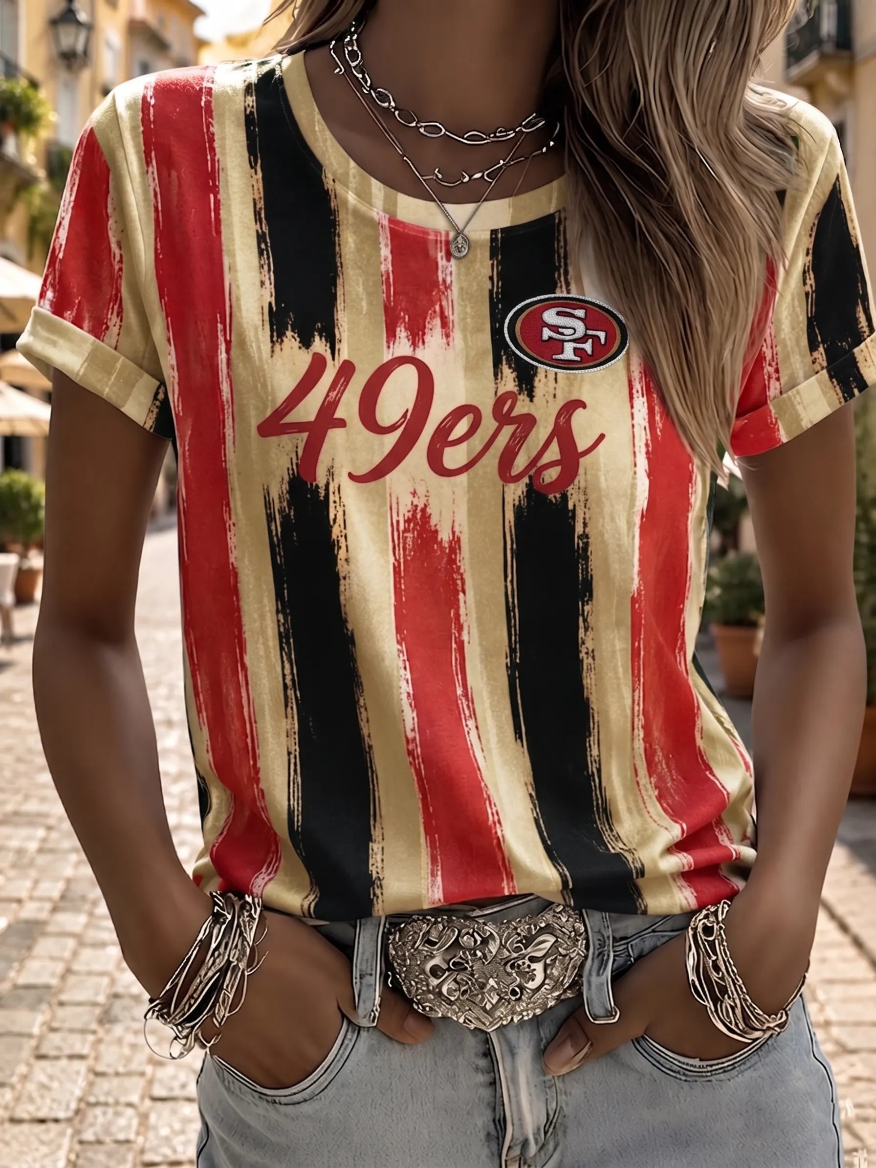 Women's San Francisco 49ers Casual Football Print T-Shirt