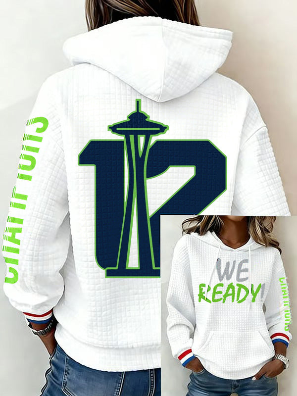 Ladies' Retro Casual Seahawk Champion Printed Waffle Hoodie