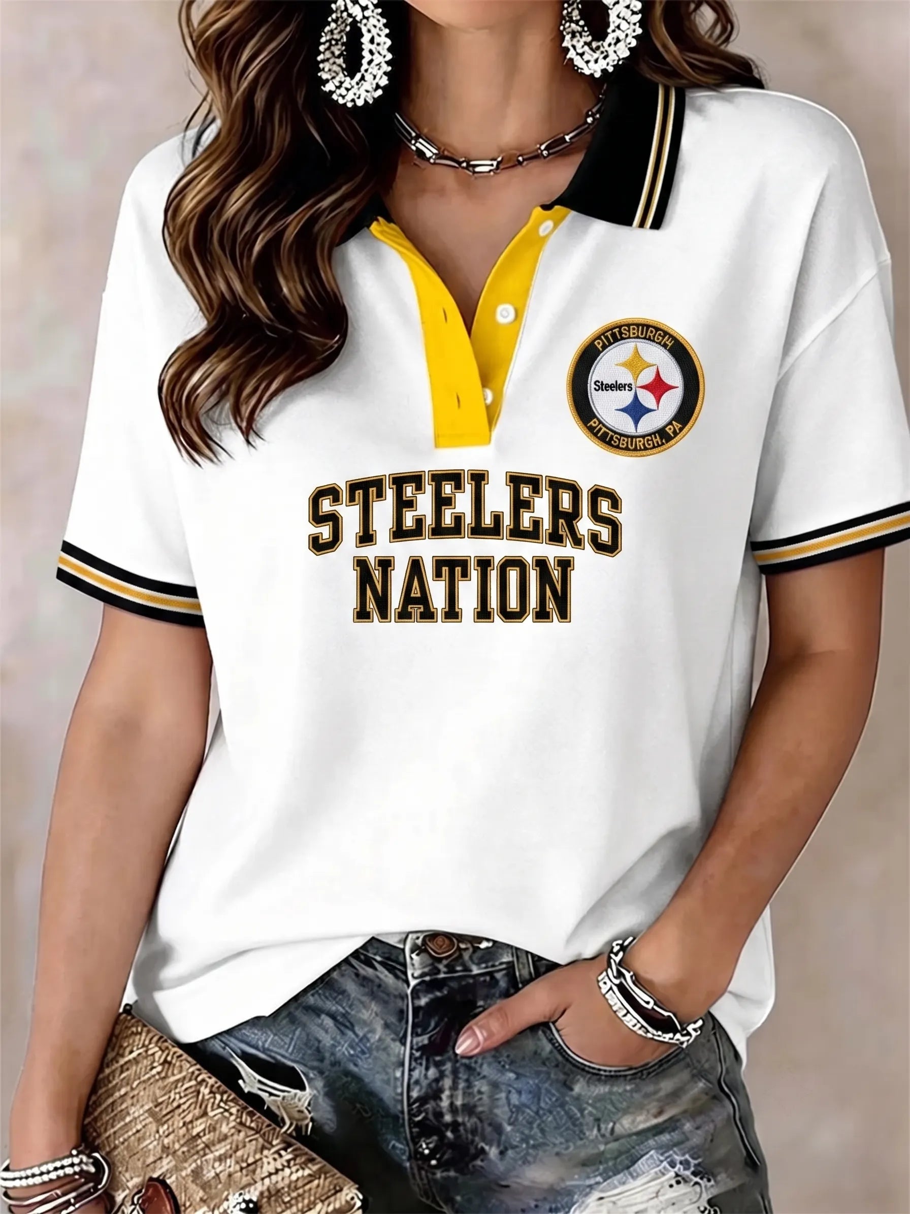 Women's Pittsburgh Steelers Team Football Fans Polo Shirt