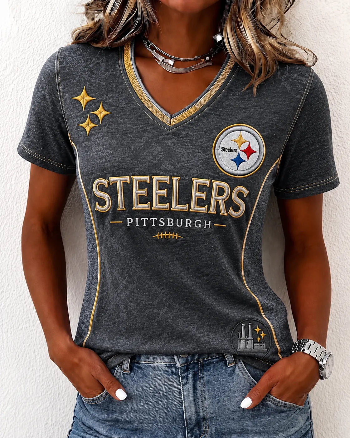 Women's Steelers V-Neck Tee