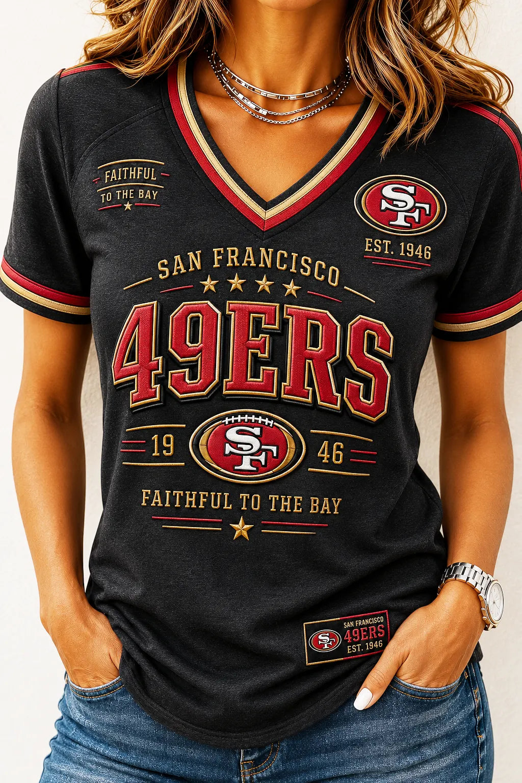 Women's 49ers V-Neck Tee