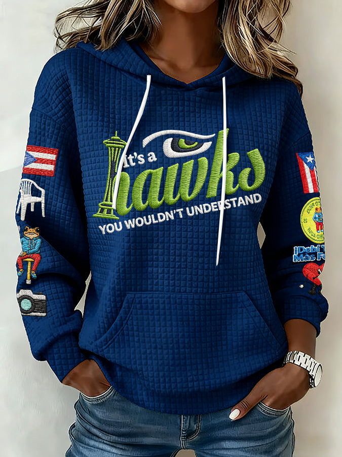 Ladies' Retro Casual Seahawk Champion Printed Waffle Hoodie