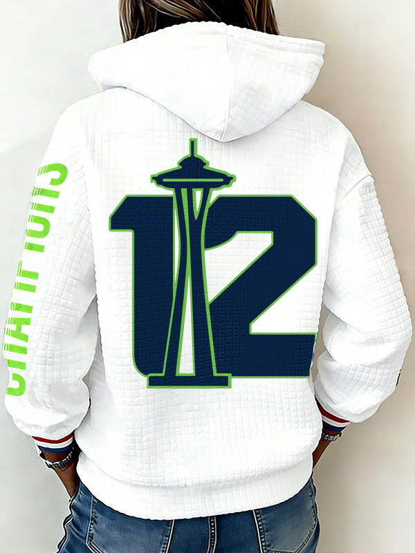 Ladies' Retro Casual Seahawk Champion Printed Waffle Hoodie