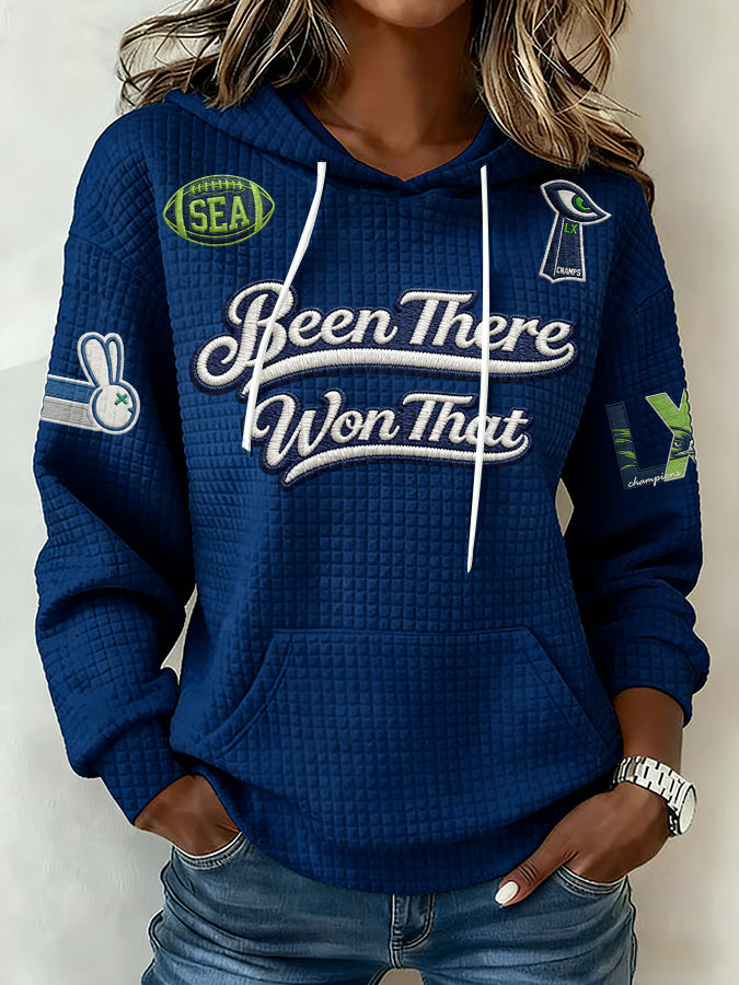 Ladies' Retro Casual Seahawk Champion Printed Waffle Hoodie