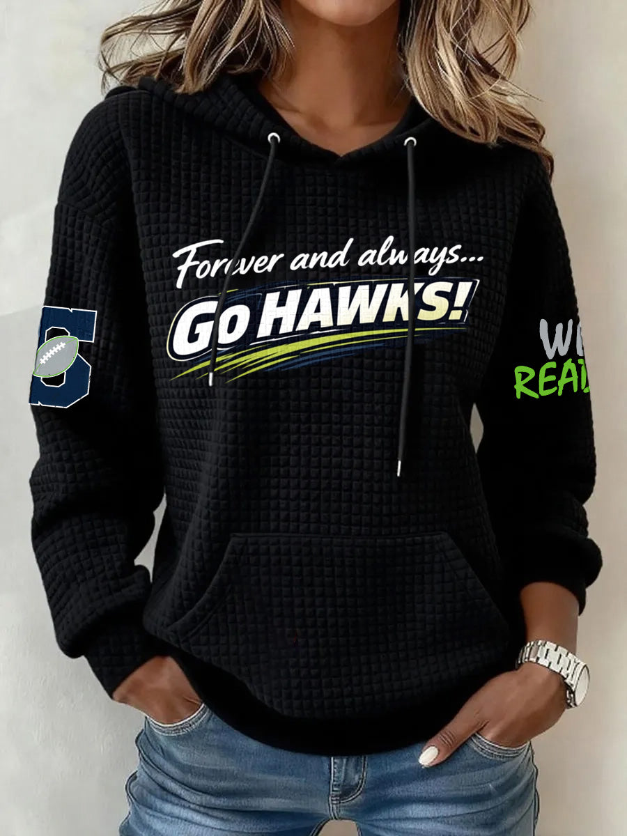 Ladies' Retro Casual Seahawk Champion Printed Waffle Hoodie