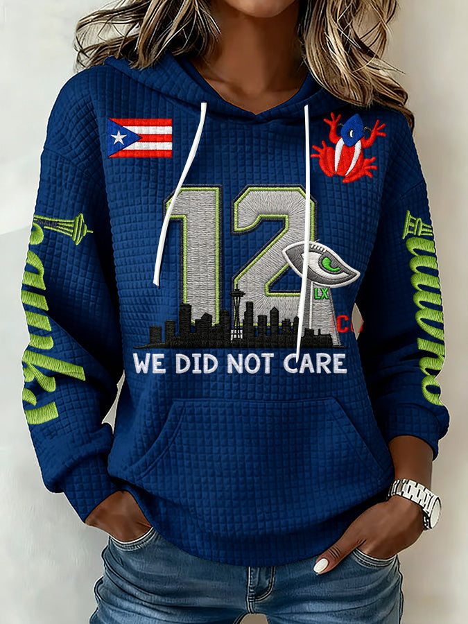 Ladies' Retro Casual Seahawk Champion Printed Waffle Hoodie